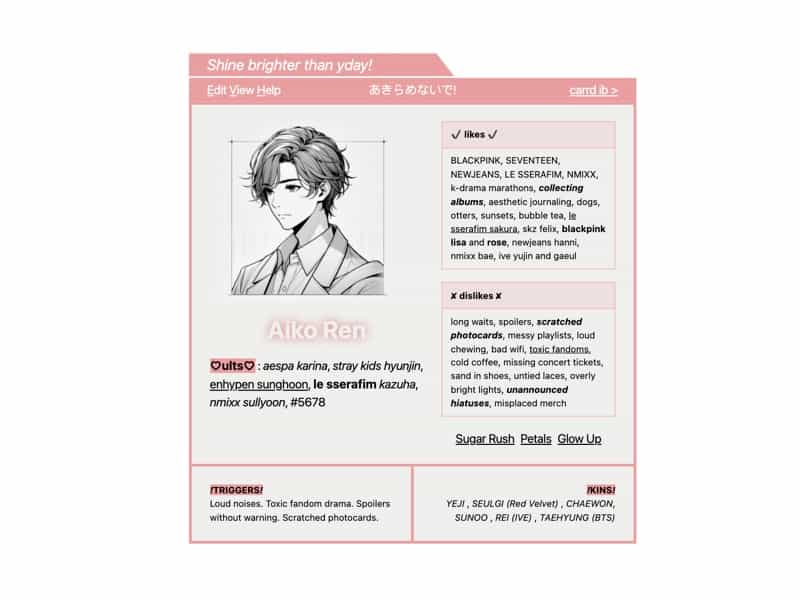 aesthetic carrd template aiko ren preview