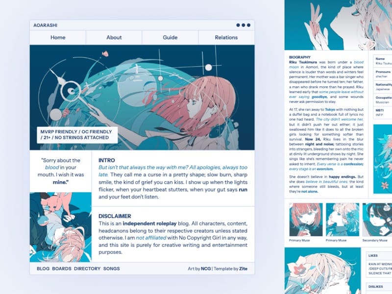 aesthetic roleplay carrd template summer clouds preview