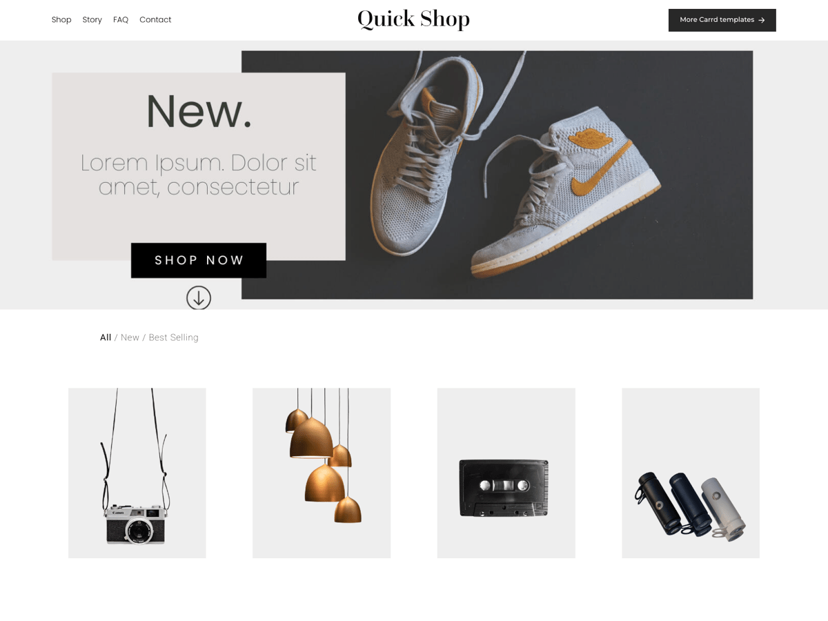 Screenshot of Carrd template Quick Shop
