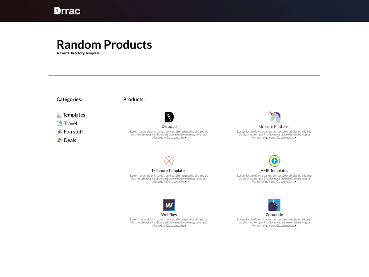 Screenshot of Carrd template Simple Directory
