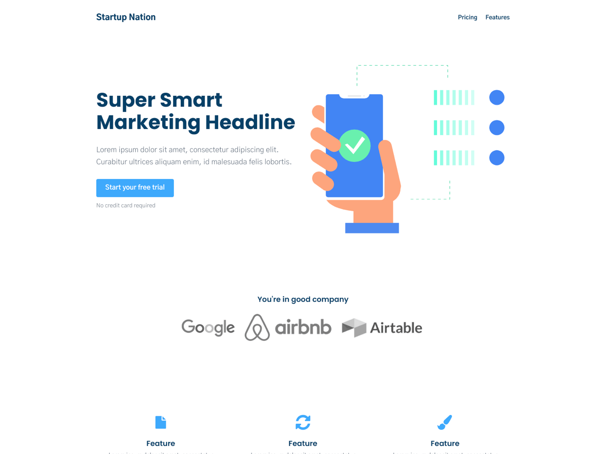 Screenshot of Carrd template Startup Nation