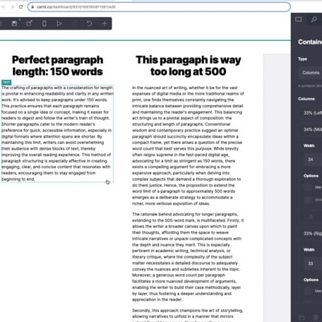 Screenshot of how to edit Paragraph Length Check in Carrd