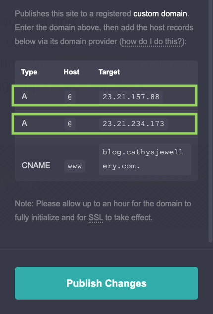 Carrd subdomain publish DNS settings