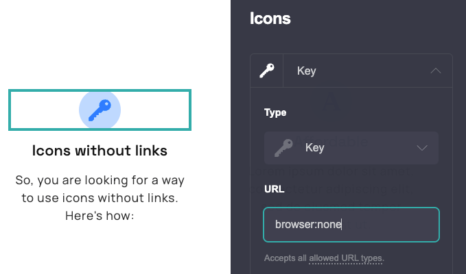 Screenshot of Carrd icons settings for icons without links