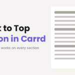 Illustration of a page mockup with a round floating back to top button in the corner, next to the title Back to Top Button in Carrd
