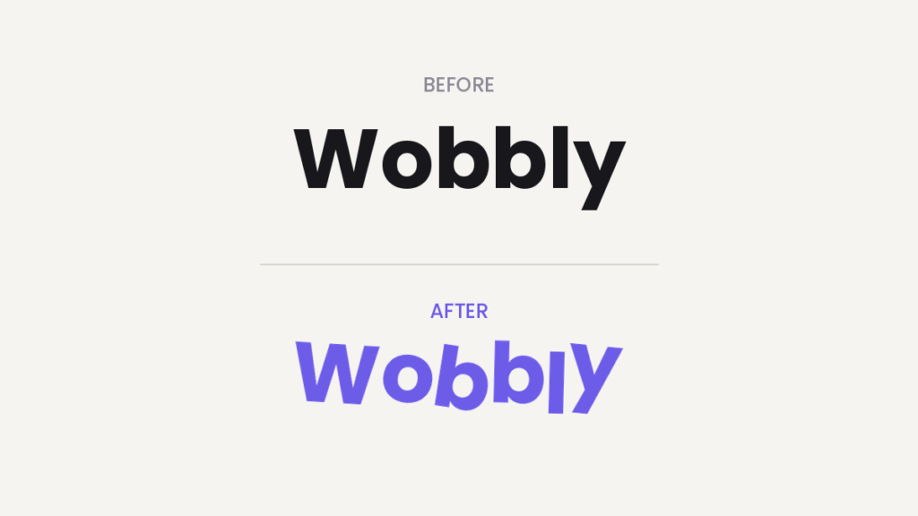 Rotated letters carrd text effect - Before and after comparison: a straight headline vs the same word with rotated letters