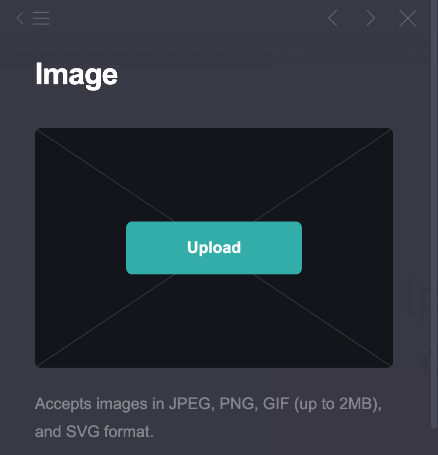Carrd’s Image element on the free plan: accepts JPEG, PNG and GIF up to 2 MB, and SVG