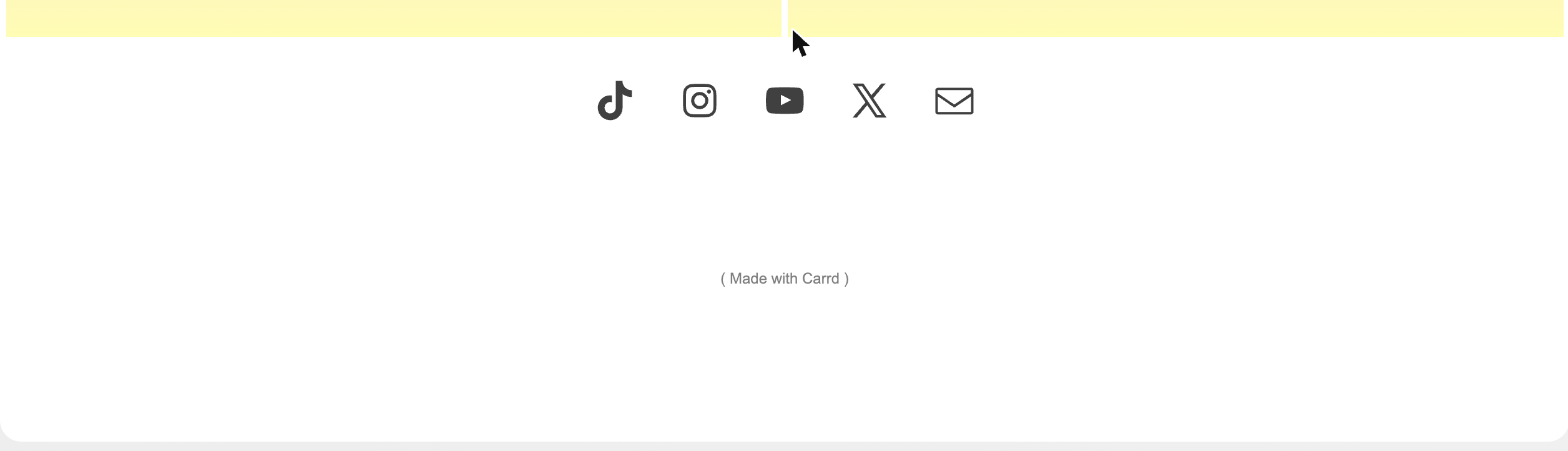 The small “( Made with Carrd )” line under the social icons at the bottom of a free Carrd site