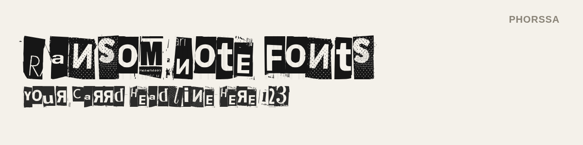 Phorssa font specimen: halftone newspaper cut-outs with mirrored letters