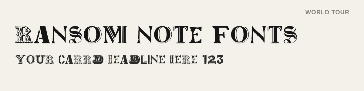 World Tour font specimen: mixed vintage capitals without paper blocks